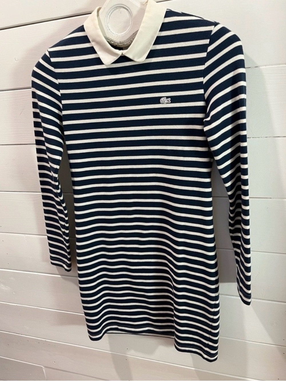 LACOSTE - Navy & White Striped Dress - Size S